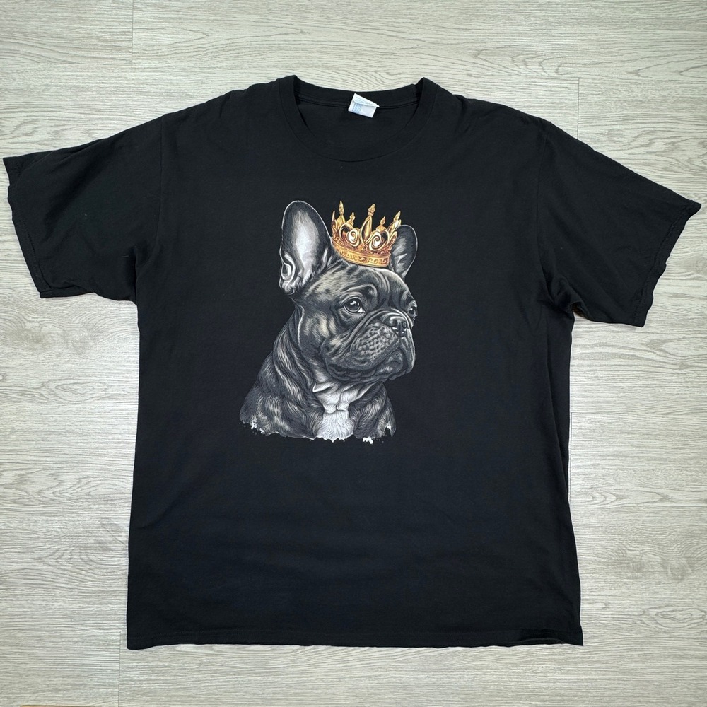 Mens French Bulldog Graphic T-Shirt Crown Dog Lover Tee Black XL Fan Favorite